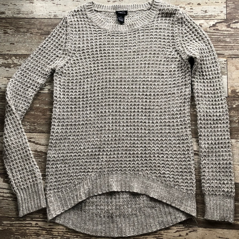 grey crochet sweater